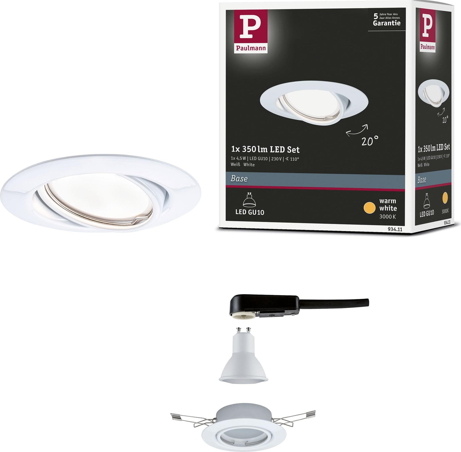 Paulmann LED-inbouwlamp Base 5W warm wit metaal wit