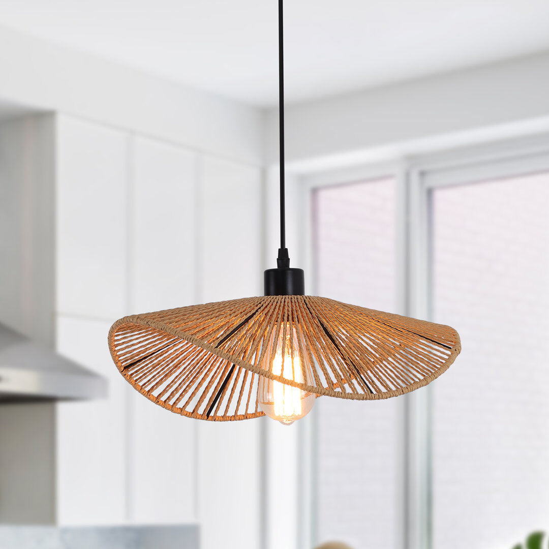 Blue Elephant Industrial 1 - Light Farmhouse Boho Rattan Pendant Light Black 12.5cm H X 41cm W X 41cm D