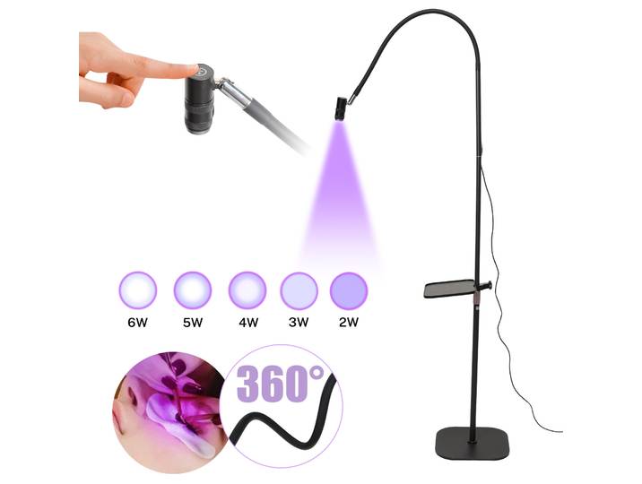 Lampe UV pour Cils, Séchage Rapide de la Colle UV pour Extensions de Cils, Lampe LED pour Colle à Ongles, Puissance Réglable, Col de Cygne Flexible