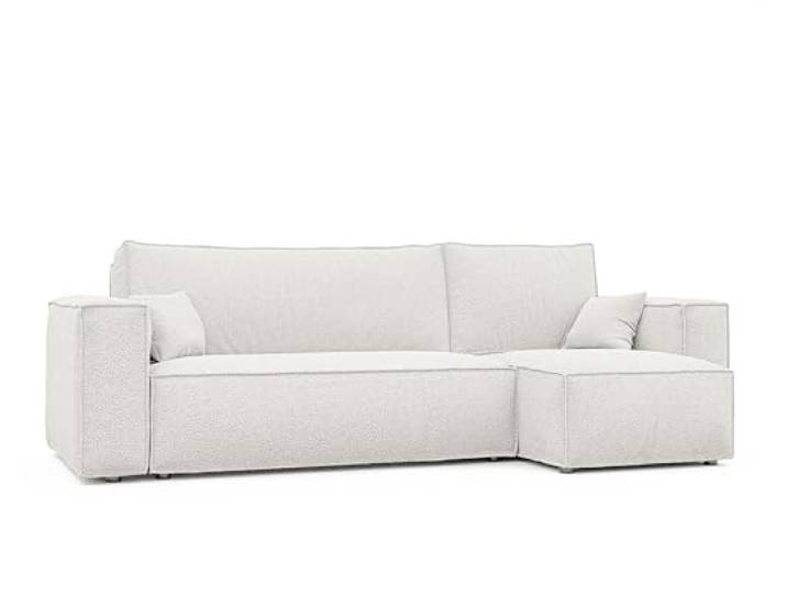 Ecksofa mit Schlaffunktion und Bettkasten 244 x 145 cm Beige 244 x 145 cm, Hoher Sitzkomfort, Flexible Ottomane, Wohnen und Schlafen, Integrierter Bettkasten