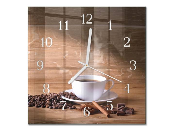Tulup Wanduhr aus Glas 30x30 cm - Kaffee, Braun, Quadratisch, 30x30x0.4 cm, Dekoration, Uhren, Wanduhren