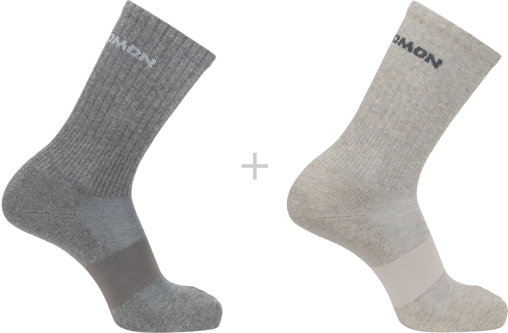 Sportsocken SALOMON "EVASION CREW 2-PACK", Damen, Gr. M (39/41), grau (light grau., heather medium), Obermaterial: 65% Baumwolle, 32% Polyamid, 3% Elasthan, Socken Sportsocken, für sportive Aktivitäten, mit angenehmem Tragegefühl