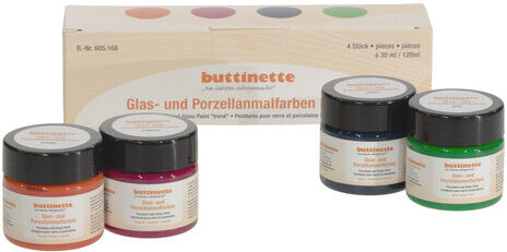 buttinette Glas- und Porzellanmalfarben, 4x 30 ml