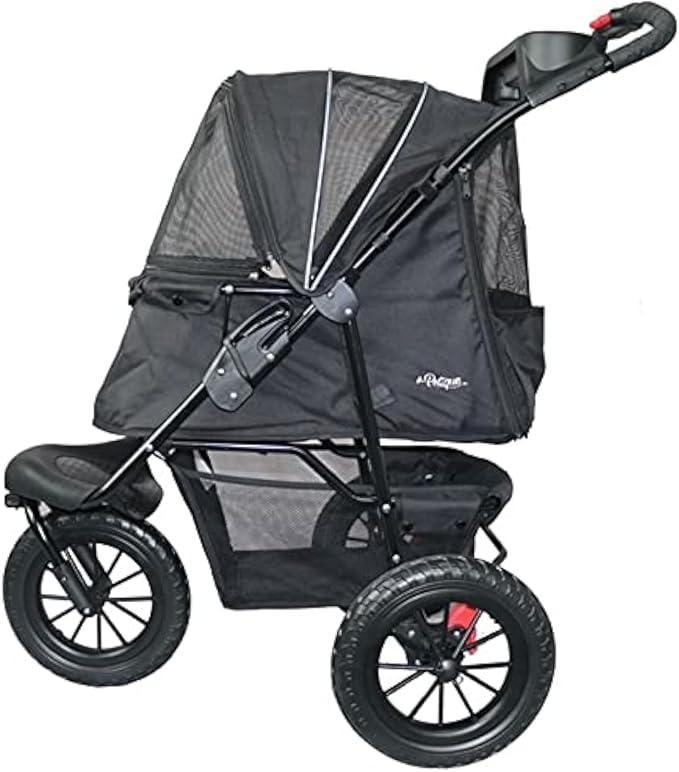 Chinook Schwarz | r Hundebuggy | Vorder- und Hinterräder (30 cm) aus Eva für zusätzlichen | Komfort Reflektierendes Band Für Haustiere bis zu 23 kg