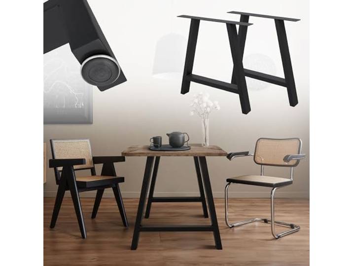 ECD Germany 2X Tischbeine A-Form A-Design, 70 x 72 cm, Schwarz, aus pulverbeschichtetem Stahl, Industriedesign, Metall Tischkufen Tischuntergestell Tischgestell Möbelfüße, für Esstisch Schreibtisch