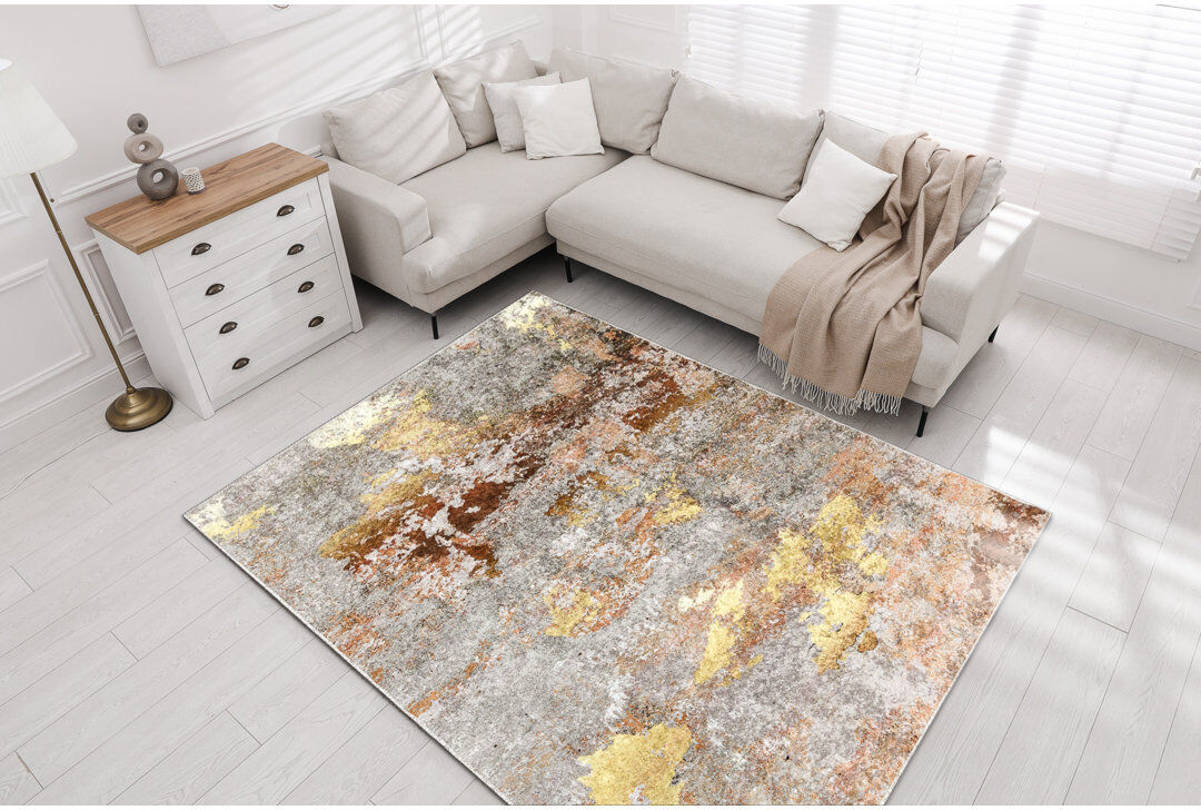 Carpets Luszczow Miro Abstract Area Rug Gold;Brown;Gray Rectangle 140 x 190cm