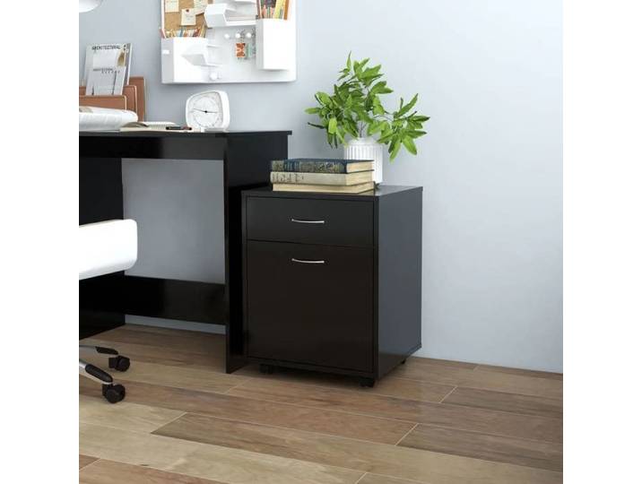 Armoire à roulettes - - Noir - 45x38x54 cm - Bois d'ingénierie
