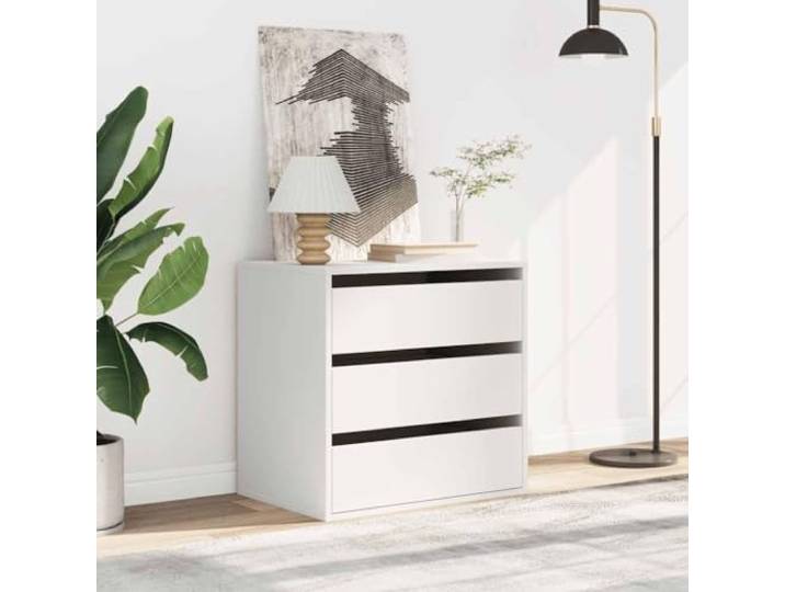 Weiße Kommode 60 x 41 x 58 cm aus mehrschichtigem Holz 3 Schubladen, großer Stauraum, oben zum Ausstellen, leicht zu reinigen