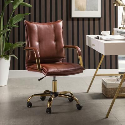 HULALA HOME Zarina Modern Faux Leather Swivel Office Chair Desk Chair with Wheels Height-adjustable