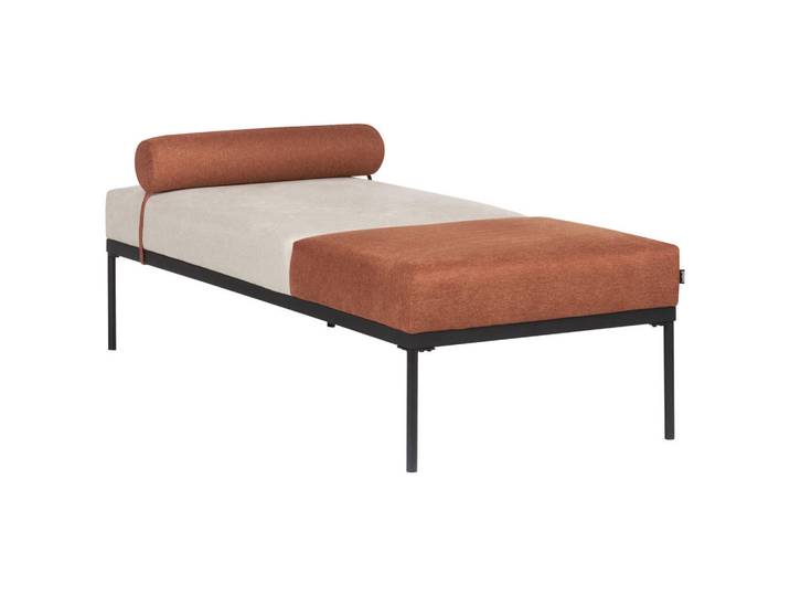 Beliani Chaiselongue Kunstleinen Goldbraun Malmos, Goldfarben, Beige, Braun, Schwarz, Eukalyptusholz, 172x47x73 cm, Wohnzimmer, Sofas & Couches, Sofas, Recamieren