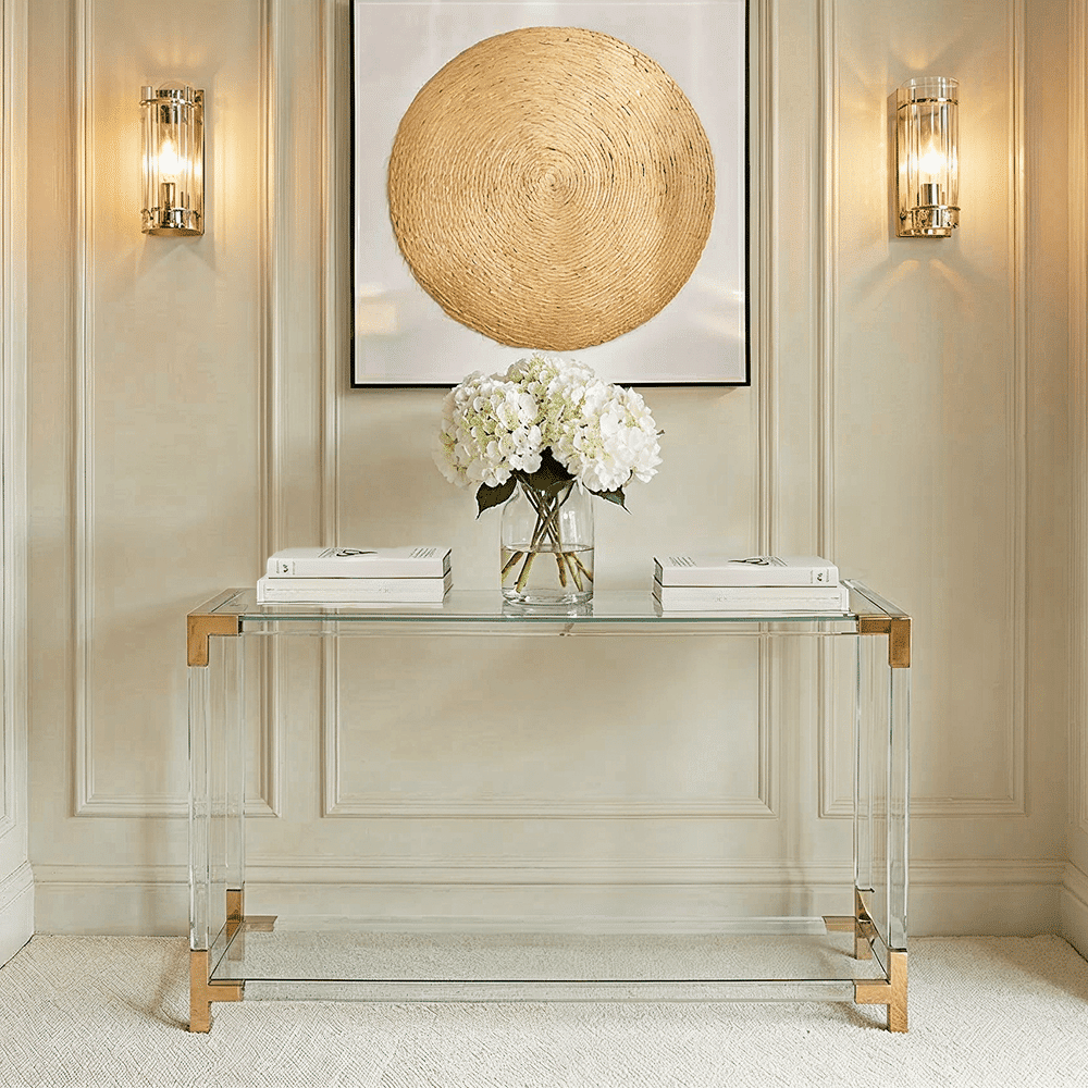 Taormina Acrylic Console Table with Gold Accents