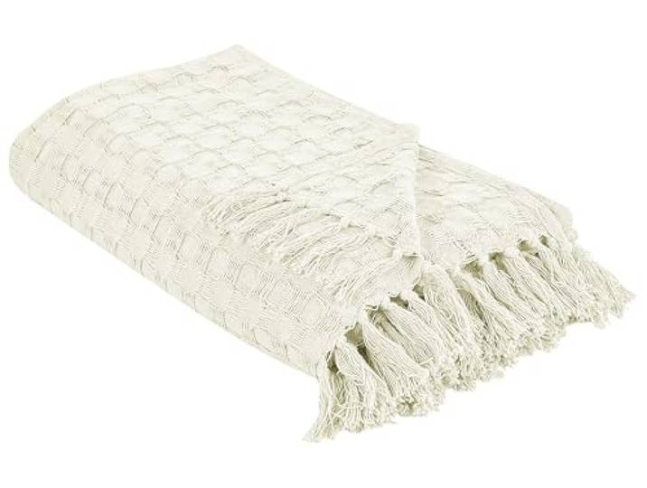 Beliani Tagesdecke Baumwolle Creme weiß 220x240 cm strukturiert mit Fransen modern Bere