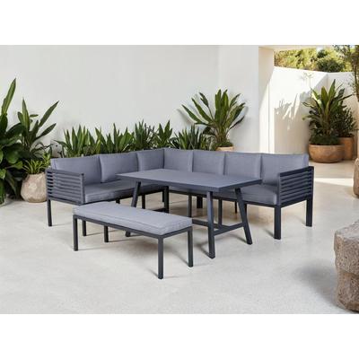 Gartenlounge-Set KONIFERA "Ecklounge »Edessa«", grau (dunkelgrau, grau), Aluminium, Sitzmöbel-Sets, Armlehne mit Seilgeflecht und Nonwood-Latten