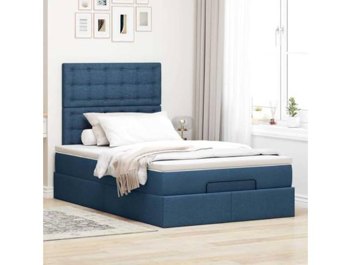 KTHLBRH Boxspringbett blau 120 x 200 cm mit Matratze Hydraulisches Heben, Lattenrost, Polyestergewebe, 280 kg Tragkraft