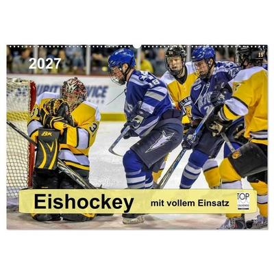 Mit vollem Einsatz - Eishockey (Wandkalender 2027 DIN A2 quer), CALVENDO Monatskalender
