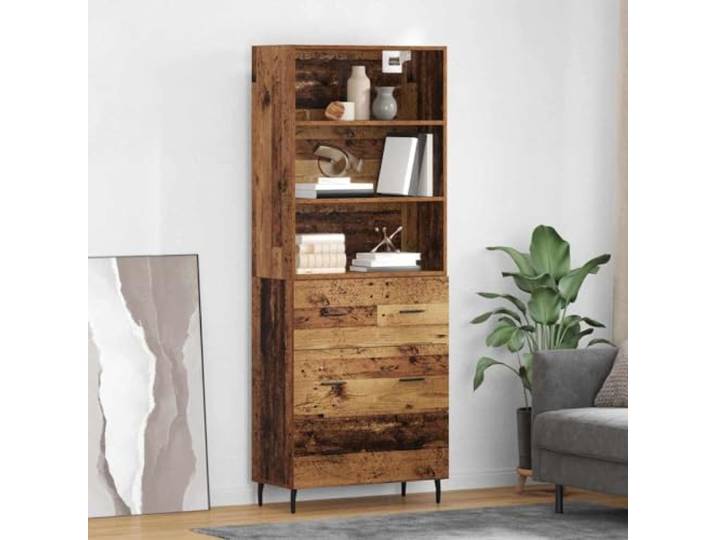 RJPLMFV Moderne Anrichte aus Holz mit Schublade, 2 Stück Geschirraufbewahrung, Innenregale, Eisenbeine, elegantes Glas, für Wohnzimmer und Esszimmer