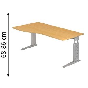 Hammerbacher Schreibtisch U-Serie, buche / silber, höhenverstellbar, Freiform, 180 x 68-86 x 100 cm