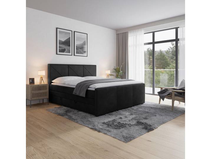 Livetastic Boxspringbett, Schwarz, Karton, Holzwerkstoff, teilmassiv, Hartholz,teilmassiv, Hartholz, H4, 180x200 cm, Bettkasten, Matratze, Schlafzimmer, Bett, Doppelbetten