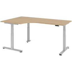 bümö elektrisch höhenverstellbarer Eckschreibtisch Eiche 200x120 cm, Gestell in silber - Eckschreibtisch höhenverstellbar mit Memory-Steuerung,