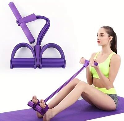 Youfap Market Yoga Abdominal Strengthening Elastic Band Tension Rope, Four Tube Pedal Tensioner, Multi Functional Household Fitness purple