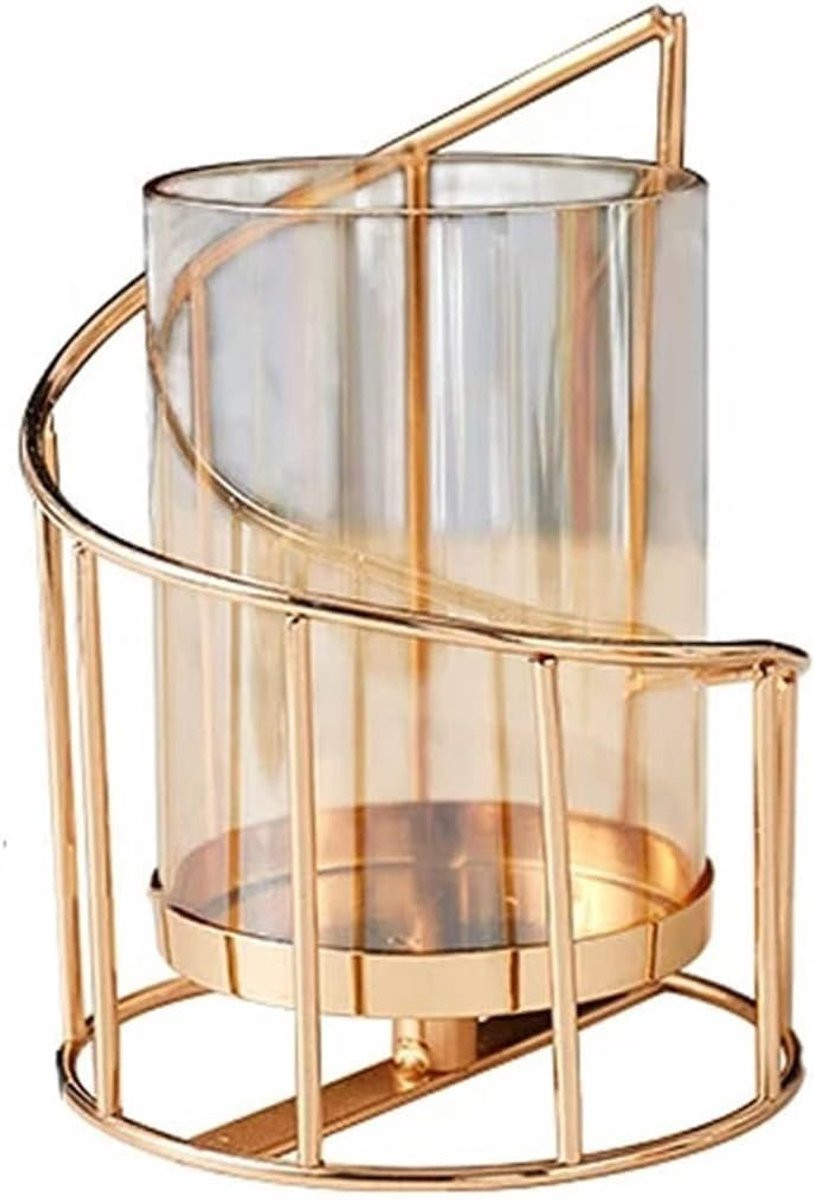 Decoratieve glazen bloemenvaas met gouden metalen standaard