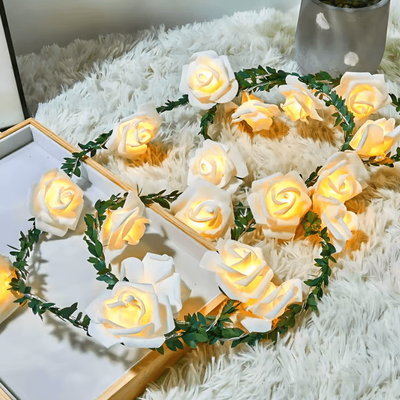 Uplift Curations EverBloom 10 20 LED Rose String Lights Battery Operated Artificial Ivy Garland For Party & Home Decor white Rose 10 Leds