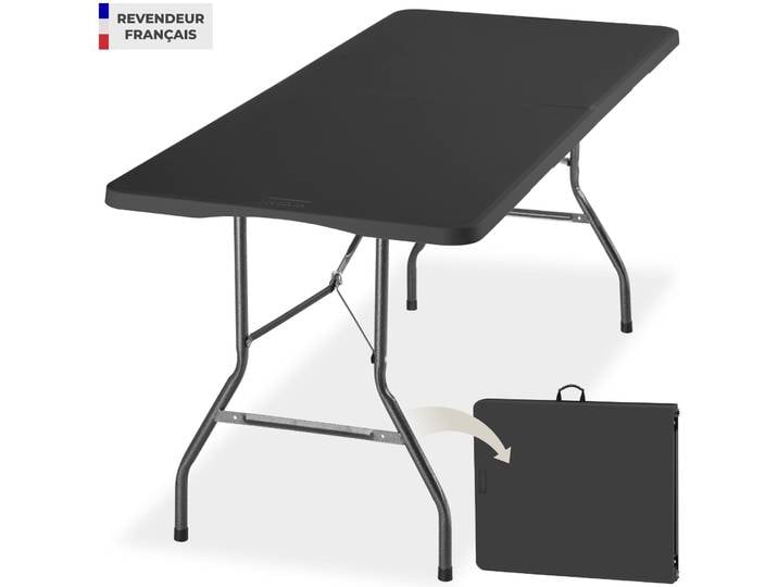 Table de camping pliable Panja, résistante aux intempéries, avec poignée de transport - gris anthracite