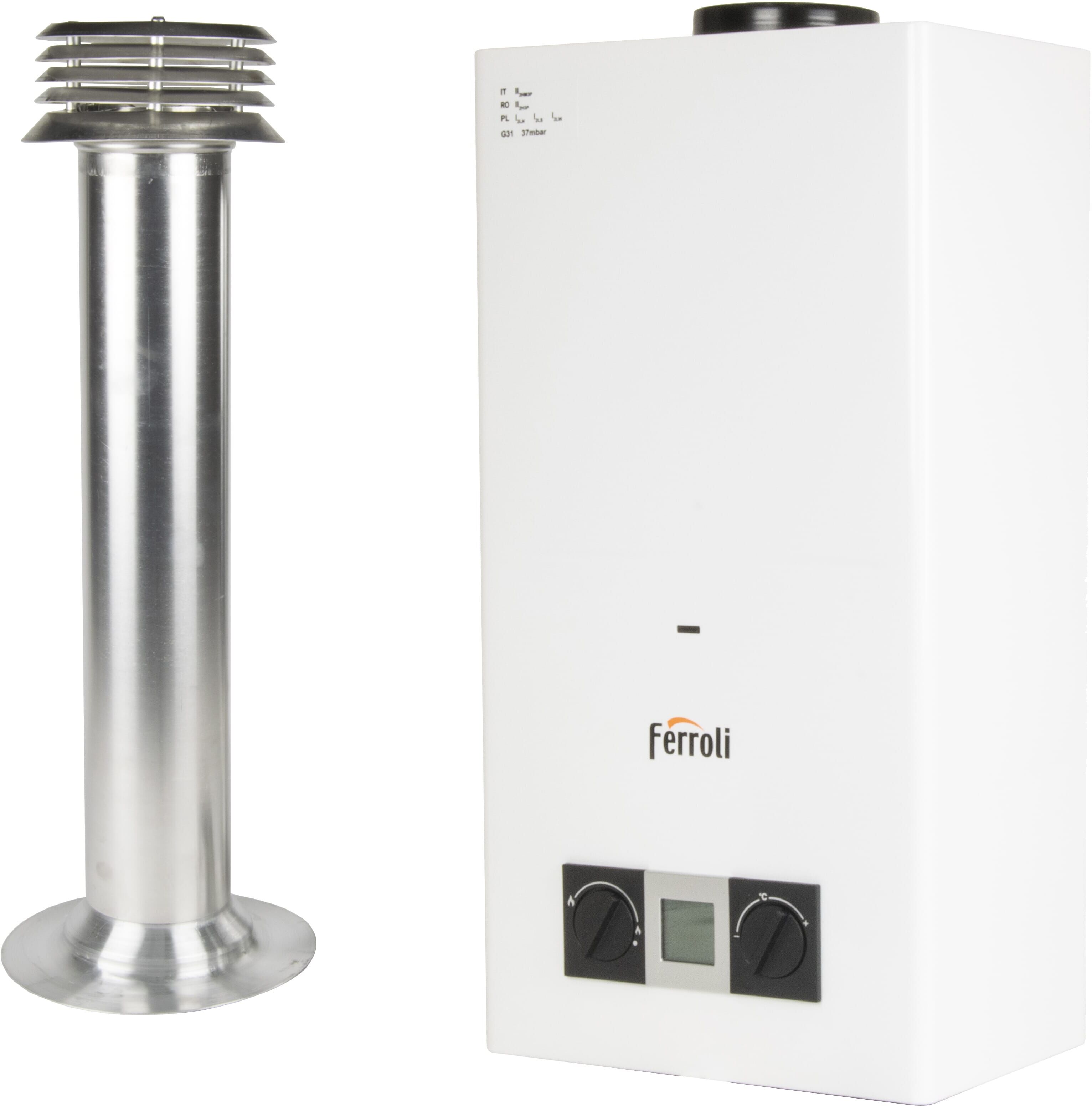 Ferroli Pegaso Eco 11 LPG Gas Water Heater & Flue Kit