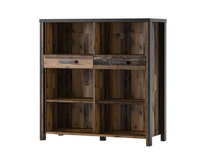 Bahut - MEUBLORAMA - WINDSOR - Gris anthracite - Chêne foncé - 110cm - 2 tiroirs