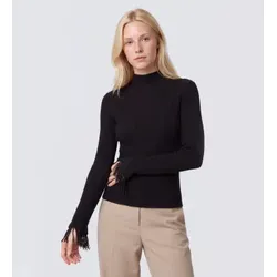 Twinset für Damen. 262TT3080 Rollkragenpullover mit schwarzen Stickereien (M), Lässig, Viskose, Langarm