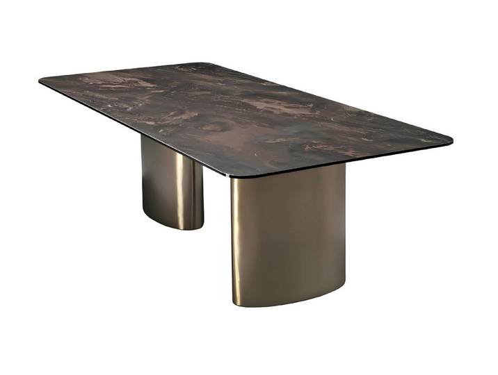 Xlmoebel Esstisch Moderner Holztisch mit Edelstahl-Elementen in Braun (1-St., Esstisch), Hergestellt in Europa