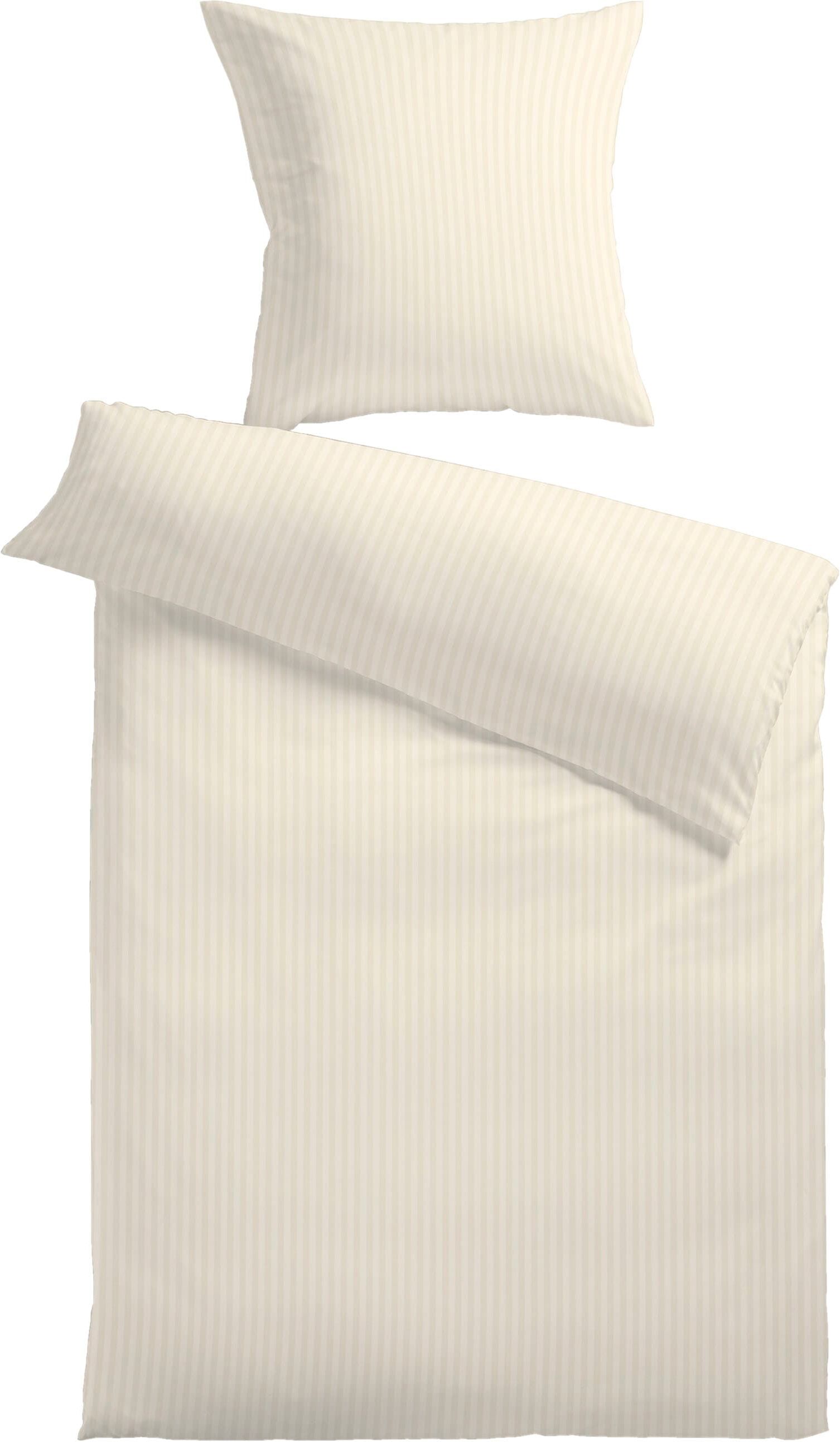 Bettwäsche KINZLER "Damast-Streifen", beige (ecru), B/L: 155cm x 220cm, 1 Stk., 1 Stk., Damast, B/L: 80cm x 80cm, 2 Stk., Damast, Obermaterial: 100% Polyester, Bettwäsche, Bettwäsche, aus Mikrofaser ecru B/L: 155cm x 220cm, 1 Stk., 1 Stk., Damast, B/L: 80