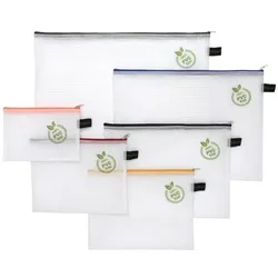 FolderSys Kleinkrambeutel Set B4-A6 transparent, Textil-Reißverschluss, PVC-frei, 6 verschiedene Größen und Farben
