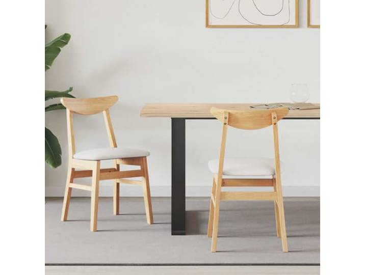 HMDNGOUT Esszimmerstühle 2 STK Massives Gummiholz Natur Gummibaum Rahmen, quadratische Beine, minimalistisches Design, einfache Pflege, vielseitig kombinierbar
