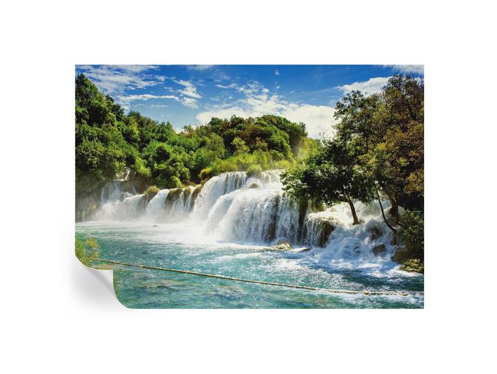 Wallfluent Fototapete 208x146 cm - Ein atemberaubender Wasserfall, Grün, 208x146 cm, Tapeten & Wandverkleidungen, Fototapeten