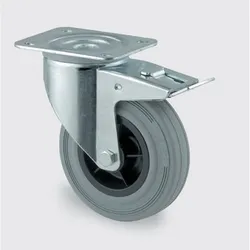 Transportrolle TENTE, drehbar mit Bremse, 80 mm, grauer Gummi