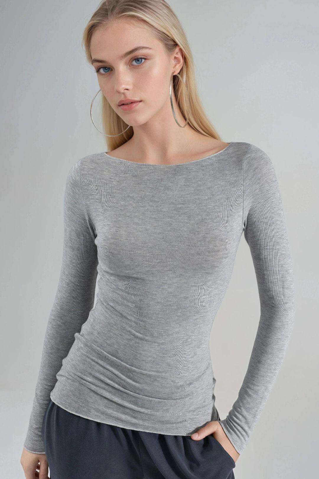 Boots-Ausschnitt Langarm Leichte Bluse