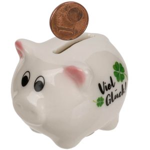 Out-of-the-Blue Sparschwein Glücksschweinchen, weiß, ohne Entnahmeöffnung, aus Kunststein, 5 cm