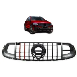 Kühlergrill Schwarz Rot + Carbon passt passend für Mercedes GLC X253 Evo Panamericana GT