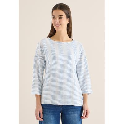 Langarmshirt CECIL, Damen, Gr. XXL (46), weiß (cloud blau), Web, 50% Baumwolle, 50% Modal, gestreift, comfort fit normal, U-Boot-Ausschnitt, abgesteppt, Shirts Langarmshirt, mit U-Boot-Ausschnitt