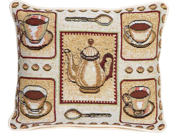 Dekokissen SPRÜGEL Kaffeepause , bunt (bunt, gemustert), B:33cm L:25cm, Jacquard, Dekokissen_Sitzkissen_Kissenhüllen, Dekokissen, mit Kaffetassen