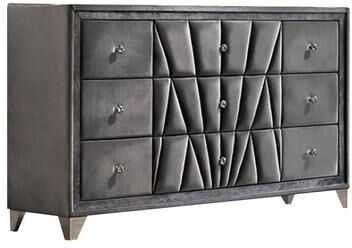 Benjara 9 Drawer Fabric Frame Dresser with Tufted Accents and Acrylic Knob, Gray
