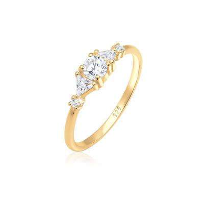 Verlobungsring ELLI PREMIUM "Verlobung Zirkonia Dreieck Funkelnd 925 Silber" Gr. 58, gold, Fingerringe, Damen, 58mm, Silber 925 (Sterlingsilber), 1mm, Verlobungsring