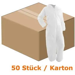 Schutzanzug Ulith PP-Einwegoverall weiß XXL mit Kapuze & Reißverschluss, Typ 40, Gr.XXL, 50 Stück/Karton
