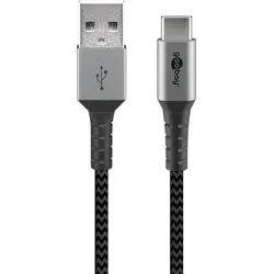 goobay USB-C auf USB-A Textilkabel mit Metallsteckern, extra-robustes Verbindungskabel für Geräte mit USB-C Anschluss, optimierter Knickschutz 0,5 Meter