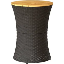 vidaXL Garten-Beistelltisch Trommelform Schwarz Poly Rattan Massivholz