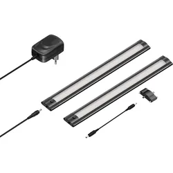 ledscom.de LED Unterbau-Leuchte SIRIS schwarz matt, flach, je 30cm, je 370lm, weiß, 2er Set