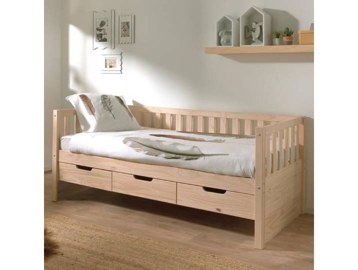 Lit banquette - Dream Tree - Luna - Bois - 90 x 200 cm - 3 tiroirs