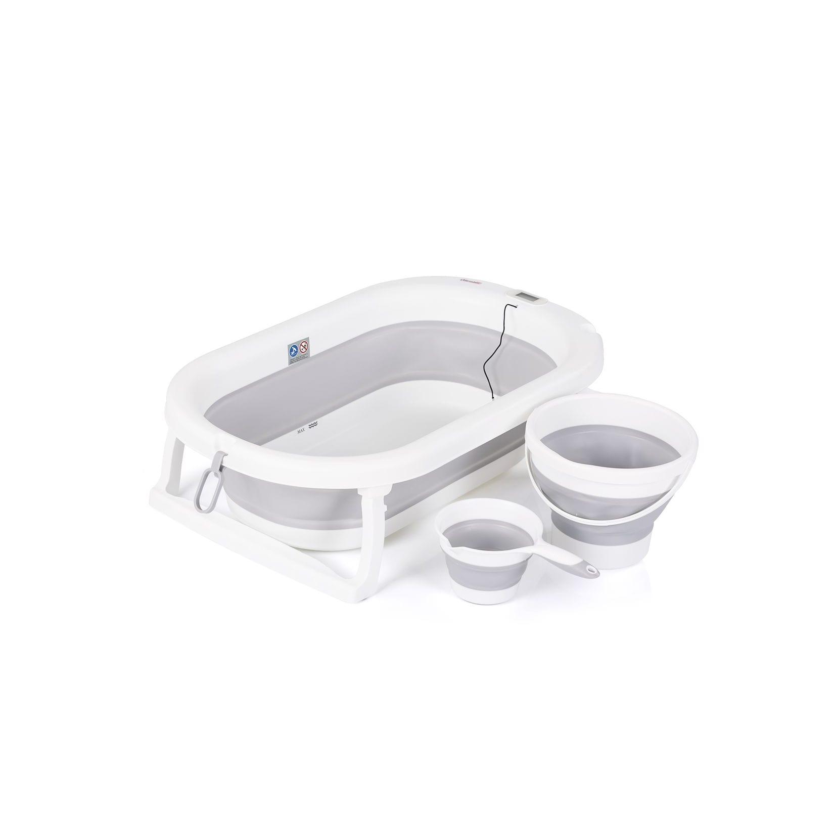 Chipolino Babybadewanne Spa faltbar, Eimer, Spülbecher, integriertes Thermometer grau