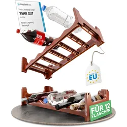 Flaschenregal für 12 Flaschen , Braun , erweiterbar , stapelbar , Getränkeschrank für Flaschen , Pet Flaschen Aufbewahrung , Weinregal flach , Weinlagerung , Getränkeaufbewahrung , Bottle Organizer